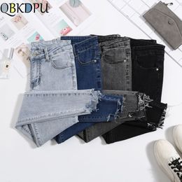 Women jeans Plus Size High Waist Stretch Washed Skinny Stretch Jeans Female Denim Pants Pencil Pants Light Blue Gray Black 201029