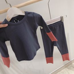 2020 Spring Kids Tracksuit Children Ribbed Pajamas Set Baby Boys Girls Cotton Homewear T-shirt + Pants Sets Toddler Girl Clothes LJ200916