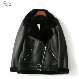 Winter Women's Thick Lapels Long-sleeved Fur One Warm Jacket Fashion Casual Temperament Belt with Solid Colour Cotton Coat Female LJ201017