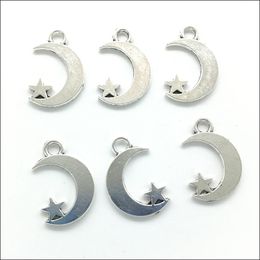Lot 100pcs Star Moon Charms Pendant Retro Jewellery Making DIY Keychain Ancient Silver Pendant For DIY Bracelet Earrings 17*11mm