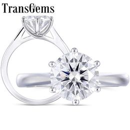 Transgems Centre 2ct 8MM F Colour Moisssanite 14K 585 White Gold Six Prong Wedding Emgaement Ring Gold for Women Wedding Y200620