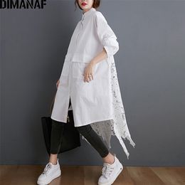 DIMANAF Plus Size Blouse Shirt Clothing Fashion Lace Floral Elegant Lady Tops Casual Loose Long Sleeve Button Cardigan 220307
