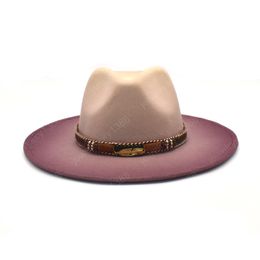 Winter Men Fedora Hats Tie dye Fedoras Large Brim Wool Panama Women Fashion Cowboy Jazz Cap Bowler Hats