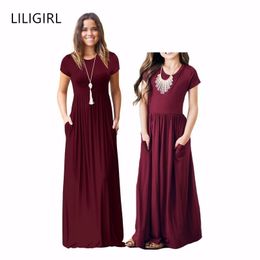 LILIGIRL Mother Daughter Long Dresses New Girls Summer Beach vestido Dress for Family Matching Mommy and Me Clothes Outfits LJ201111