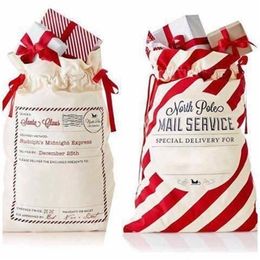 Wholesale 100pcs/lot Large Santa Sacks Drawstring Gift Bag Santa Claus Deer Canvas Bags 44 Styles Candy Cane Christmas Bag 201127