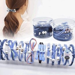 12Pcs New Women Girls Basic Knot Pearls Elastic Hair Bands Scrunchies Ponytail Holder Headbands Hair Accessories Set