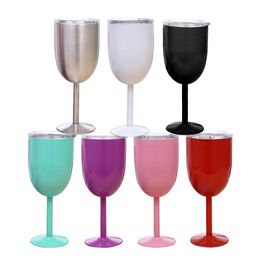 10 couleurs doubles murs goblet 304 verre à vin en acier inoxydable avec couvercles isolant bouteille tasse Cadeau cadeau créatif DHL Livraison gratuite en Solde