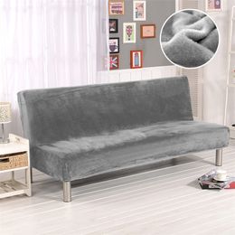 Velvet Plush Armless Sofa Bed Cover Folding Seat Slipcover Modern Stretch Sofa Bed Covers Elastic Couch Protector Home Hotel LJ201216