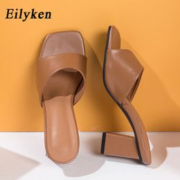 Eilyken Elegant Women Summer Dress Shoes High Quality Cozy PU Leather Clip Toe Design Slippers Fashion Square Heels Sandals X1020