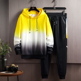 Casual de Alta Qualidade Casual Hot Hoodies + Lace-up Sweatpants 2 Pcs Set Men Tie Elastic Tie-Tintura Jogging Tracksuit 3 Color Tamanho M-4XL 20113