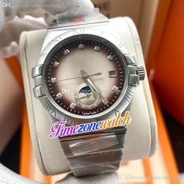 New Date 38mm Mens Watch Automatic Steel Case Brown Dial Silver White Hands Stainless Steel Watches High Cheap Quality Timezonewatch E406a6