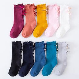 Children Solid Color Socks Baby Summer Bow Wooden Ear Lace Soft Infant Casual