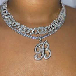 2021 New A-Z Cursive Letters Diy Name Pendant Necklace Iced Out Cubic Zirconia Women Mens Hiphop Fashion Charm Choker Jewellery