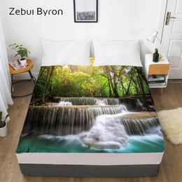 3D HD Digital Print Custom Bed Sheet With Elastic,180/150/160x200 Fitted Sheet Queen/King,Mattress Cover waterfall 201113