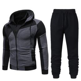 Men's Tracksuits 2021 Winter Men Fleece Casual Zipper Jacket+Sweatpant 2 Pieces Set Hooded Sporting Sweatshirt &Pant Racing Suit