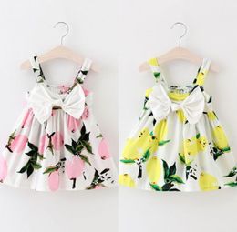 Wholesale- Toddler Infant Kids Baby Girls Summer Floral Lemon Bownot Dress Princess Party Wedding Tutu Dresses1