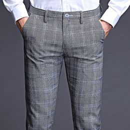 ICPANS Stretch Plaid Dress Pants Men Slim Fit Men Suit Pants Length Formal Business Summer Suit Pants for men Trousers 201106