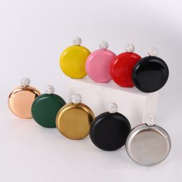 9 Styles Newest Rhinestone Lid Hip Flasks Fashion Round Stainless Steel Mini Wine Pot Creative Flagon Portable Beer Bottle