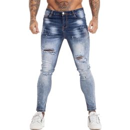 GINGTTO Homme Elastic Waist Skinny for Men Stretch Pants Streetwear Mens Denim Blue Jeans zm139 201223