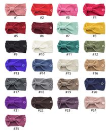 Free DHL INS New 25 Colours Girls Knitted Headbands with Buttons Face Mask Hairbands Crochet Twist Headwear Headwrap Women Hair Accessories