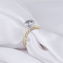 Transgems 14K 585 Two Tone Engagement for Women Centre 2ct 8mm F Colour Moissanite Gold Ring with Accent Y200620