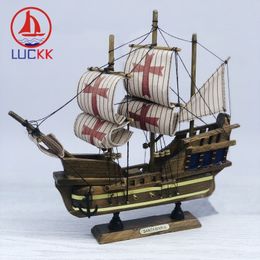 LUCKK 24CM Handmade Retro SantaMaria Ships Model Mediterranean Home Interior Decor Wood Crafts Classic Room SailBoat Ornaments T200703