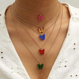 5pcs/set Cute Butterfly Pendant Necklace Women Girl Butterfly Chain Necklace Fashion Jewelry Accessories for Gift Party