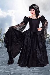 vintage masquerade dresses Australia - Vintage Gothic Black Prom Dresses Lace Bell Long Sleeves Ruched Corset Plus Size Retro Mother Special Occasion Masquerade Dress