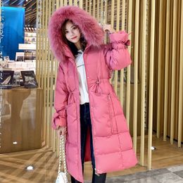 New Arrival Black/Pink Big Fur Warm Coats Parka Women Long Jackets Thick White Duck Down Ladies Jacket Down Women Warm Coat 201023