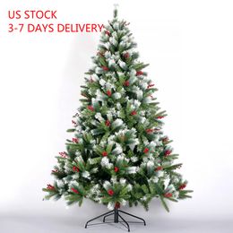 -US STOCK Schnee scharte Weihnachtsbaum 7.5ft Artificial Scharnier Kiefer mit Weiß Realistische Tipps Unlit Weihnachtsdeko W49819948