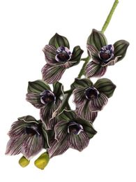 One Silicon Oriental Cymbidium Orchid Flower Branch Artificial Good Quality Moth Phalaenopsis Butterfly Orchid 6 Heads