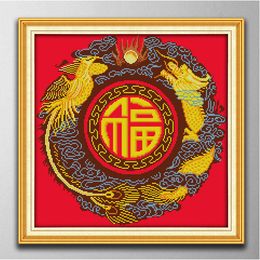 Dragon and phoenix blessing home decor paintings ,Handmade Cross Stitch Embroidery Needlework sets counted print on canvas DMC 14CT /11CT