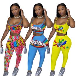 Women Designer Tracksuits 2 Piece Set Fashion Print Sling Vest Pencil Pants Outfits Ladies Casual T Shirt Trousers Jogging Suits New