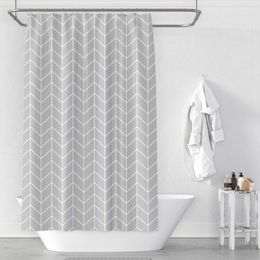 Gray Stripe Waterproof Mildew Polyester Shower Curtain Toilet Partition Curtain Bathroom Curtain with Hooks T200711