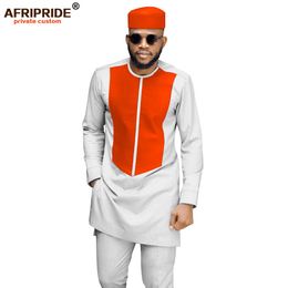 African Men Traditional Clothing Set Dashiki Coat Shirt and Ankara Pants and Tribal Hat Attire Tracksuit AFRIPRIDE A1916033 201109