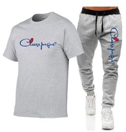 2022 Summer Fashion Leisure Cotton T-shirt + trousers Men's Set Tracksuit Sportswear Track Suits Male Sweatsuit Short Sleeves T shirt