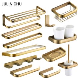 Bronze Bathroom Accessories Set Antique Double Towel Shelf Rail Toilet Brush Holder WC Paper Holders Robe Hook Ceramic Cup Rack LJ201209