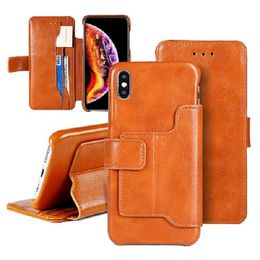 Fashion oil wax vintage stand leather wallet case for iphone 11 12 pro max x xr xs max 6 7 8 plus s9 s10 case