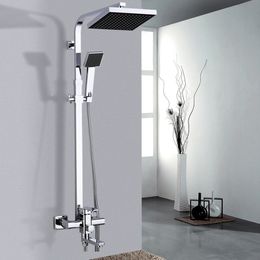 Bathroom Chrome/Black Shower Faucet Rotate Tub Spout Wall Mount 8" Rainfall Shower Head With Handshower Bathtub Mixer