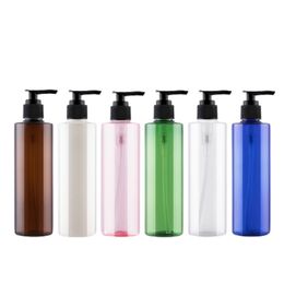 Empty Plastic Bottle Brown White Pink Green Clear Blue Flart Shoulder PET Black Lotion Press Pump Portable Cosmetic Refillable Packaging Container 250ml