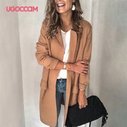 UGOCCAM Women Blazer Autumn Long Sleeve Cardigan Outerwear Coat Office Ladies Basic Plus Size Spring Casual High Street Coat 201201