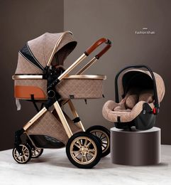 Strollers# 3 in 1 baby stroller Luxury High Landscape pram portable pushchair kinderwagen Bassinet Foldable car new Q240429