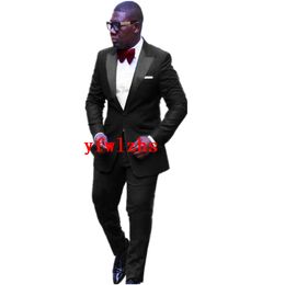 Handsome One Button Groomsmen Peak Lapel Wedding Groom Tuxedos Men Suits Wedding/Prom/Dinner Best Man Blazer(Jacket+Tie+Pants) T238