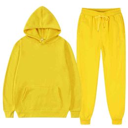 Men's Women's Hoodie + Pants Jogging Sweatpants Suit Winter Fleece Jogging Sports Suit Sweatshirt Pullover Fashion 2022 Y1221