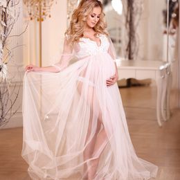 New Pregnant Women Dress For Photo Shoot Illusion Tulle Photography Gown Kimono Ladies Shower Robe Bathrobe Sleepwear