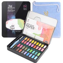 Professional Solid Watercolour Pigment Kit 36/48 Colours Portable Paint Set With Water Brush Pen & Paper Painting Art Supplies 201226