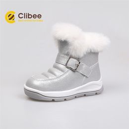 CLIBEE 2020 Girl Autumn Winter Snow Boots Warm Synthetic Children Boots With Buckle Strap Kids Flat Waterproof Boots 22-27 LJ201027