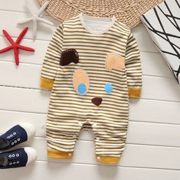 Newborn Infant Kid Baby Boy Girls Long Sleeve Romper Jumpsuit Clothes Outfits Warm Striped Cartoon Cute Costume 23 201027