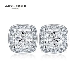 AINUOSHI 925 Sterling Silver Cushion Cut 8x8mm CZ Halo Stud Earring 2.5CT Silver Square Earring for Women Wedding Party Jewellery Y200106