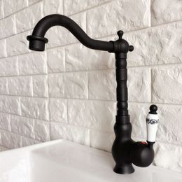 Kitchen Faucet Black Brass Faucet 360 Degree Swivel Single Handle Vessel Sink Vintage Kitchen Mixer Tap Knf358 T200710